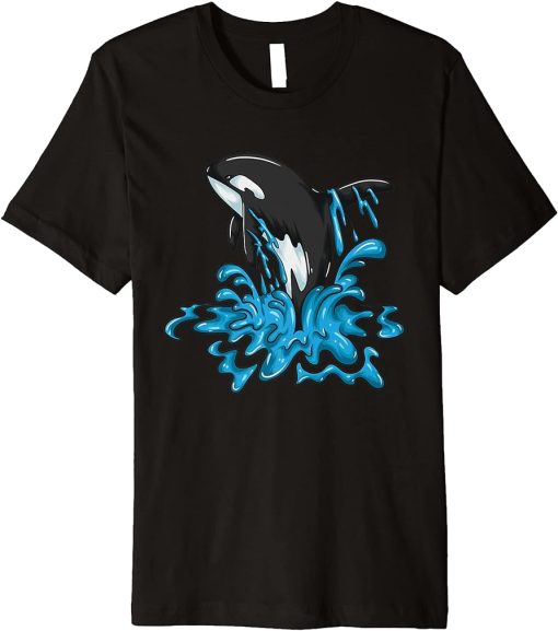 water jump orcas whale whales sea creature whale orca Premium T-Shirt