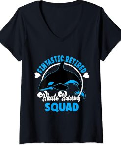 Womens Cute Orca Fintastic Retired whale watching Squad V-Neck T-Shirt