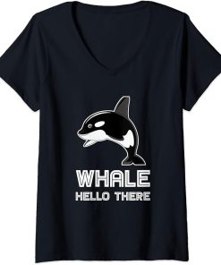 Womens Whale Hello There Orca V-Neck T-Shirt