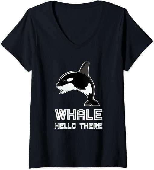 Womens Whale Hello There Orca V-Neck T-Shirt