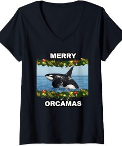 Womens UGLY CHRISTMAS XMAS AND KILLER WHALE ORCA GIFTS V-Neck T-Shirt