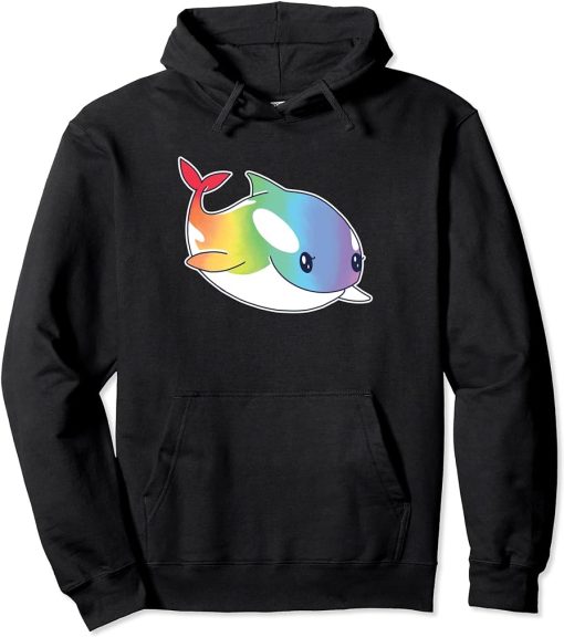 Cute Kawaii Rainbow Whale Shirt, Orca Lover Gift Pullover Hoodie