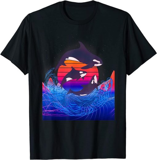 Vaporwave Aesthetic Synthwave 80s 90s Orca Killer Art Whale T-Shirt