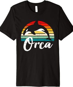 Mens Vintage Retro Orca Sunset Fun Killer Whale Gift For Fans Premium T-Shirt