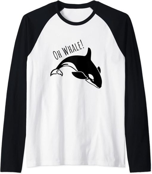 Funny Ocean Creature Orca Ocean Oh Whale Raglan Baseball Tee